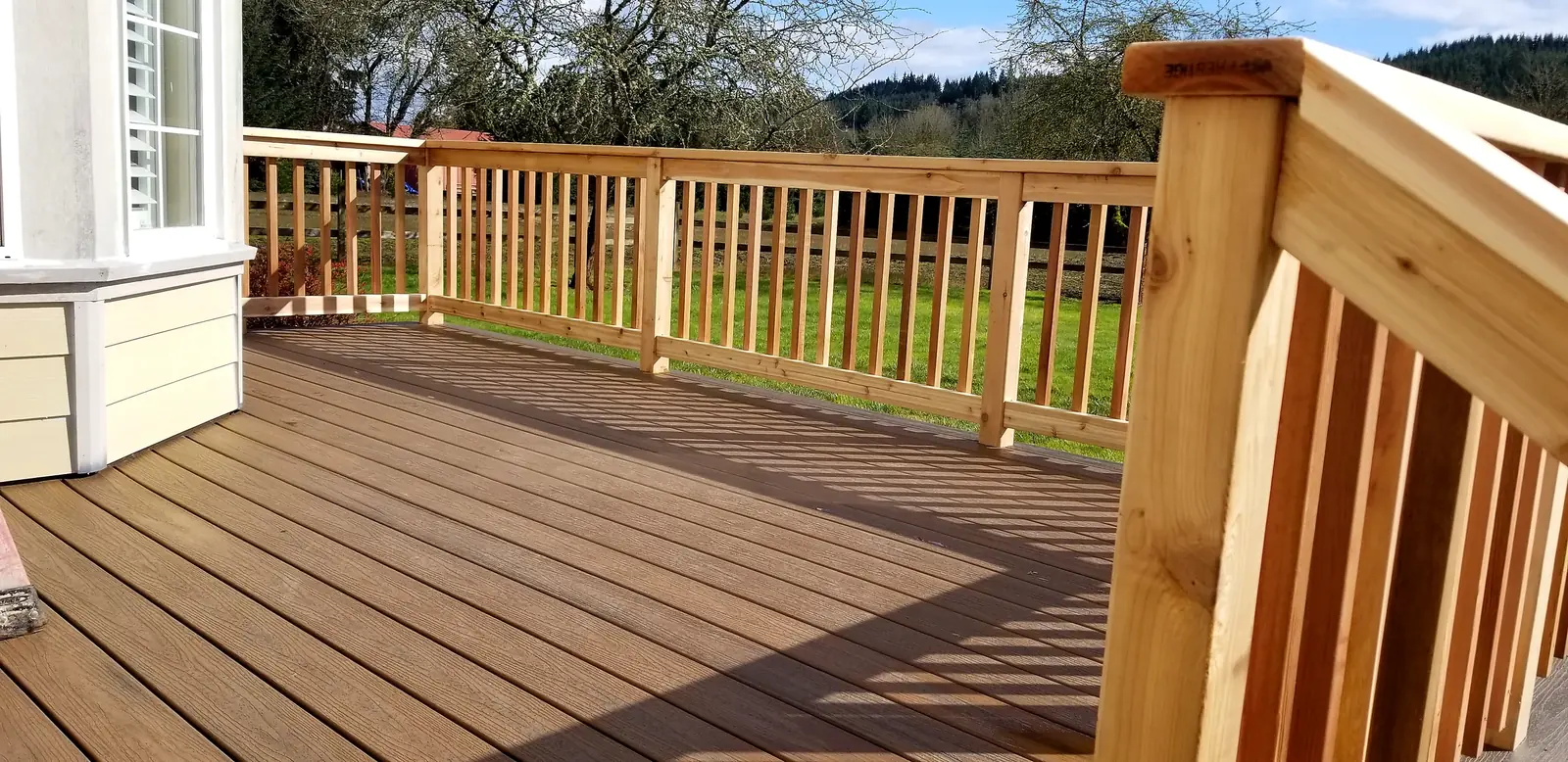 Close-up of deck railing and composite decking